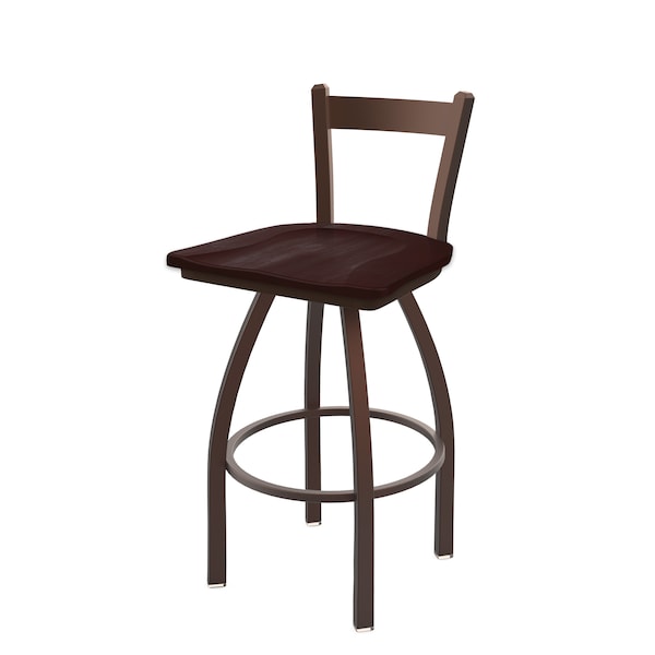 25" Low Back Swivel Counter Stool, Bronze Finish, Dark Cherry Maple Seat